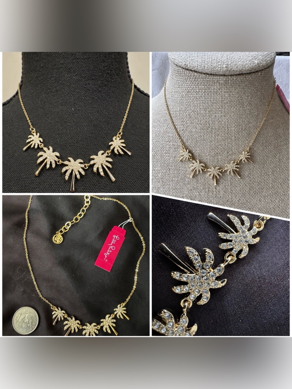 Lilly Pulitzer Dainty Goldtone Palm Tree CZ Short Statement Necklace 16" NEW